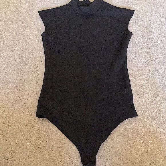 SPANX Black Mock Neck Suede Bodysuit - Picture 2 of 7